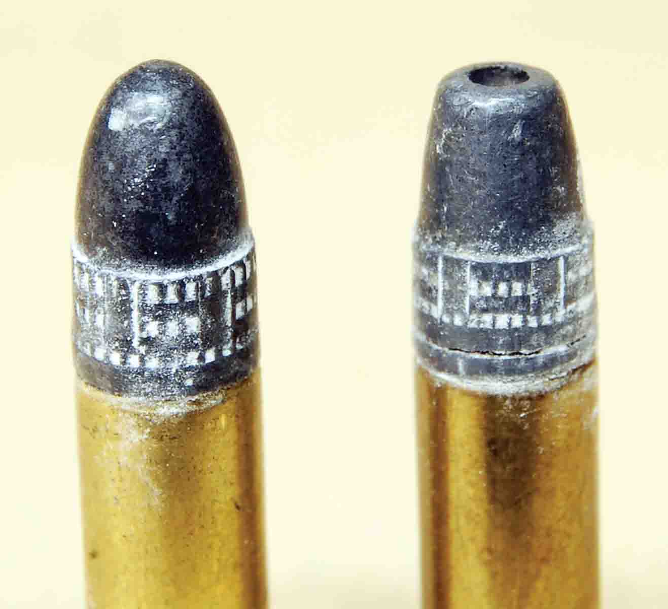 Long Rifle cartridges (1 and 2) having a normal .613-inch case, will fit in the match chamber. Long-cased CCI Stinger cartridges (3) will not.